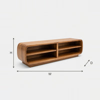 Four Cubby TV Cabinet in Rounded Solid Hardwood dimension diagram with height, width and depth