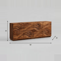 Four Door Sideboard With Carved Wave Relief And Plinth Base dimension diagram with width, height and depth