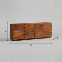 Four Door Sideboard With Flowing Wave Lines And Plinth Base dimension diagram with width, height and depth