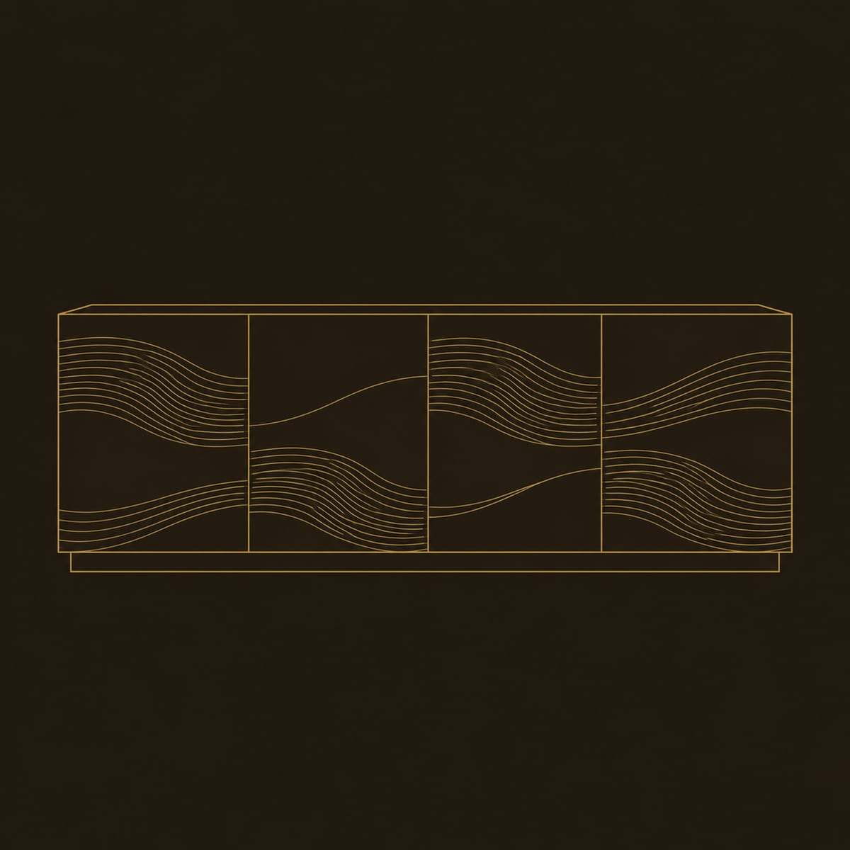 Four Door Sideboard With Flowing Wave Lines And Plinth Base dimension diagram