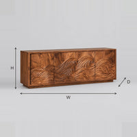 Four Door TV Stand With Deep Ocean Wave Carving dimension diagram with width, height and depth