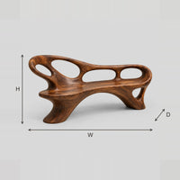 Freeform Bench With Oval Cutout Back And Flaring Legs dimension diagram with width, height and depth