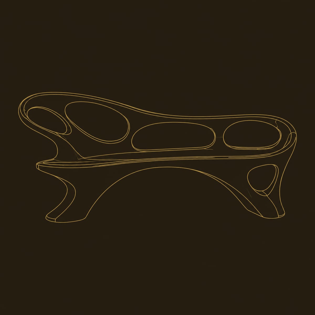 Freeform Bench With Oval Cutout Back And Flaring Legs dimension diagram