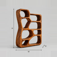 Freeform Bookshelf With Pebble Shaped Open Cubbies dimension diagram with width, height and depth