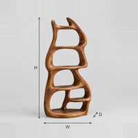 Freeform Bookshelf With Stacked Oval Cubbies And Tree Trunk Form dimension diagram with width, height and depth