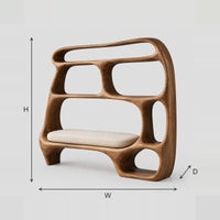 Freeform Bookshelf With Wide Middle Shelf And Arched Feet dimension diagram with width, height and depth