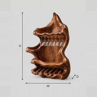 Freeform Carved Wine Holder With Peaked Top And Scalloped Base dimension diagram with width, height and depth