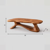 Freeform Coffee Table With Sculpted Branching Base dimension diagram with width, height and depth