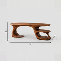 Freeform Oval Desk With Sculpted Base And Open Shelves dimension diagram with width, height and depth