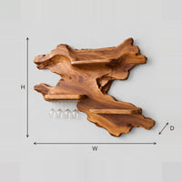 Gnarled Organic Wine Rack With Three Shelves And Glass Rail dimension diagram with width, height and depth