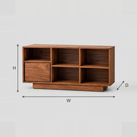 Grid Front Turntable Stand With Open Cubbies And Plinth Base dimension diagram with width, height and depth