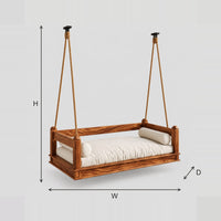 Hanging Daybed Swing With Thick Ropes And Low Rail Frame dimension diagram with width, height and depth