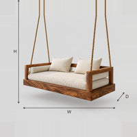 Hanging Daybed Swing With Thick Slab Base And Low Frame Sides dimension diagram with width, height and depth