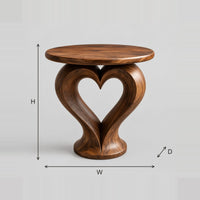 Heart Base Side Table With Round Top And Sculpted Pedestal dimension diagram with width, height and depth
