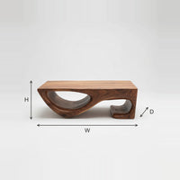 Hooked End Coffee Table with a Scooped Hollow dimension diagram with height, width and depth