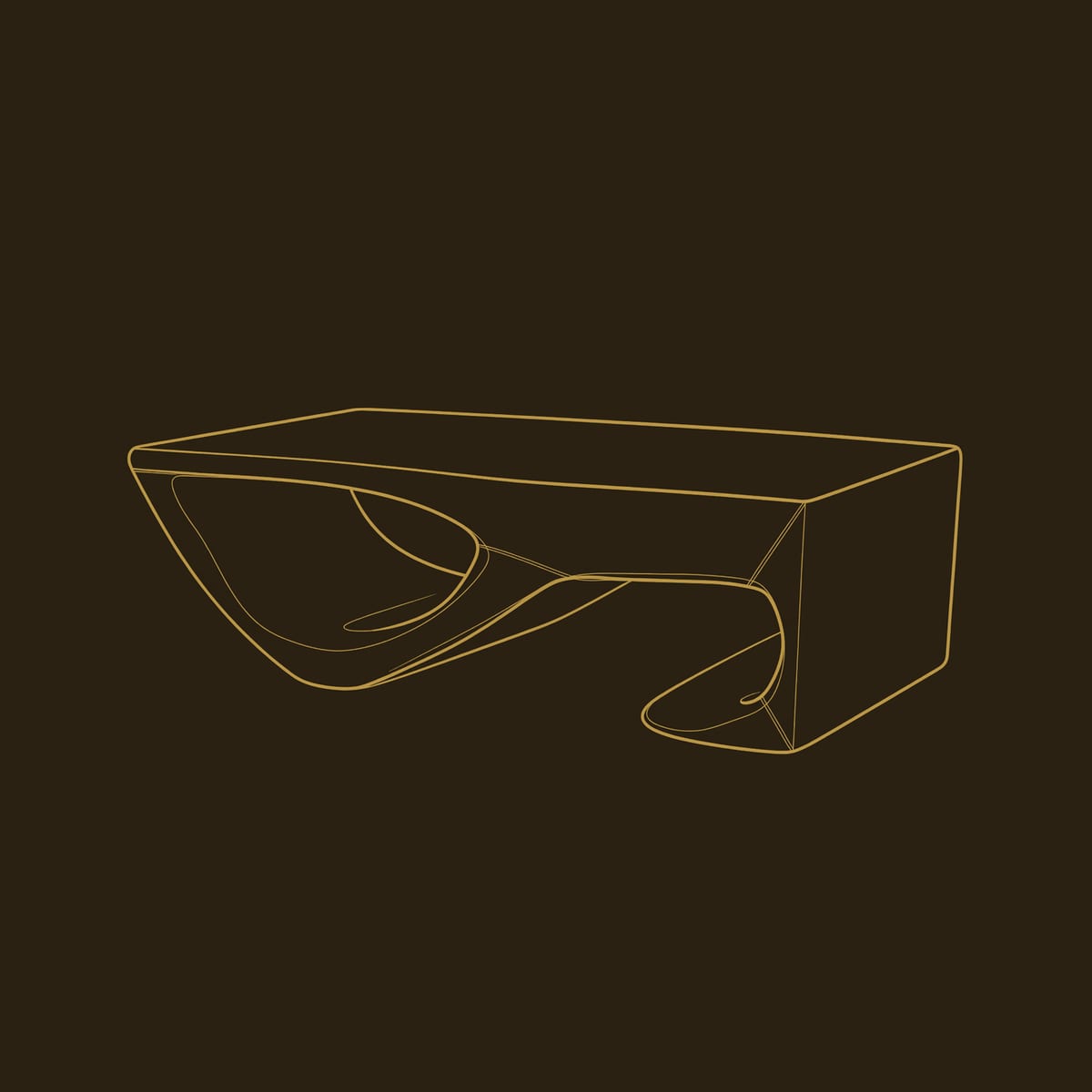 Hooked End Coffee Table with a Scooped Hollow dimension diagram