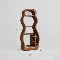 Hourglass Bar Cabinet With Open Shelves And A Square Cubby Grid dimension diagram with width, height and depth