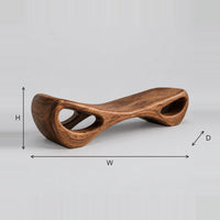 Hourglass Bench With Hollow Oval Ends For Entryways dimension diagram with width, height and depth