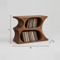 Hourglass Record Player Stand With Two Stacked Oval Openings dimension diagram with width, height and depth