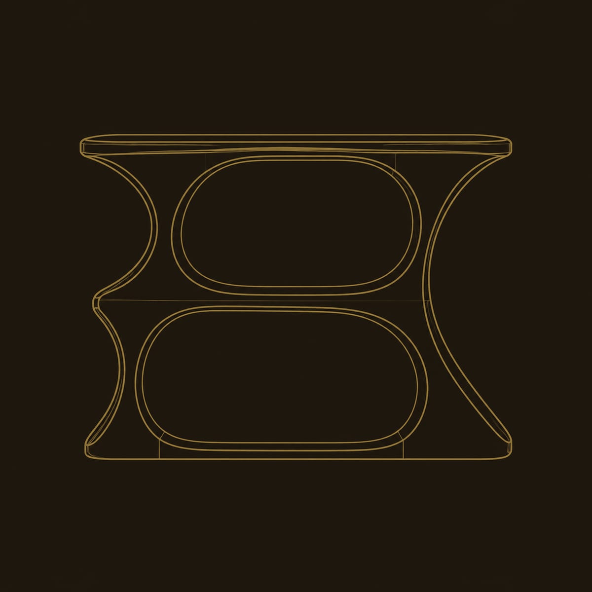 Hourglass Record Player Stand With Two Stacked Oval Openings dimension diagram