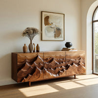 Solid Wood Sideboard With Layered Mountain Carving Living Room, view 10