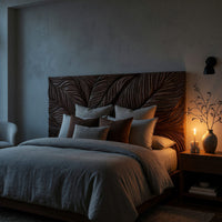 Solid Wood Headboard Leaf Relief Minimal Bedroom, view 10
