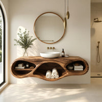 Solid Wood Bathroom Vanity With Oval Open Shelves Spa, view 10