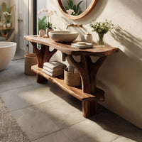 Solid Wood Live Edge Vanity Mid Century Bathroom Primary Bathroom, view 10
