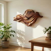 Solid Wood Clock Wall With Unique Wave Sculpture Home, view 10