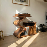 Solid Wood Record Player Stand Sculptural Turntable Audio Lounge, view 10