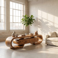 Modern Wood Tv Cabinet Curved Design With Drawers For Living, view 10