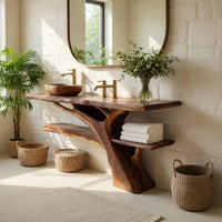 Solid Wood Live Edge Vanity Mid Century Solid Bathroom Sculptural Bathroom, view 10