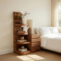 Solid Wood Nightstand With Shelves Drawers Bedroom, view 10