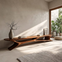 Cantilever Walnut TV Console on Sculpted Flared Legs, view 10