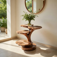 Wooden Accent Table Leaf Inspired Design For Sofa Area, view 10