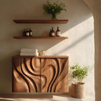 Solid Wood Corner Wall Bathroom Shelf Hand Carved Cabinet, view 10
