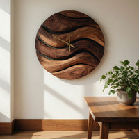 Solid Wood Clock Artistic Minimal Wall Living Room, view 10
