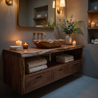 Solid Wood Bathroom Vanity Farmhouse Floating Storage, view 10