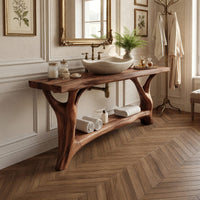 Solid Wood Live Edge Vanity Mid Century Double Sink Bathroom, view 10