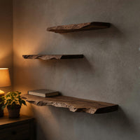 Solid Wood Natural Wood Floating Shelves Mid Century Solid Shelf Xmas, view 10