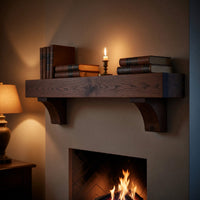 Solid Wood Floating Fireplace Mantel Rustic With Beam Holiday Decoration, view 10