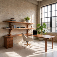 Modern L Shaped Desk With Open Bookshelves For Home Study, view 10