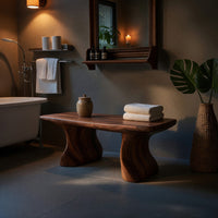 Solid Wood Teak Shower Bench Curved Bath Bathroom, view 10