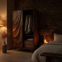 Solid Wood Wardrobe Sculptural With Wave Doors Bedroom, view 10
