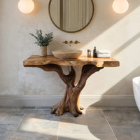 Solid Wood Live Edge Vanity Handcrafted Solid Bathroom Natural Spa Bath, view 10