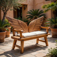 Solid Wood Outdoor Garden Bench Bird Wing Backrest Patio, view 10