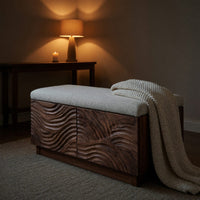 Solid Wood Entryway Storage Bench Mid Century Natural Bedroom, view 10