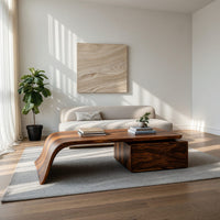 Hand-Curved Waterfall Coffee Table with Drawer Box, view 10