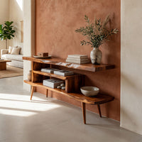 Live Edge Media Console, Stepped Shelves, Tapered Legs, view 10
