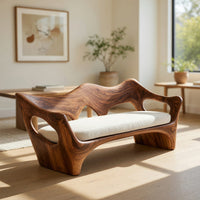 Solid Wood Sofa Artistic With Curved Backrest Home Space, view 10